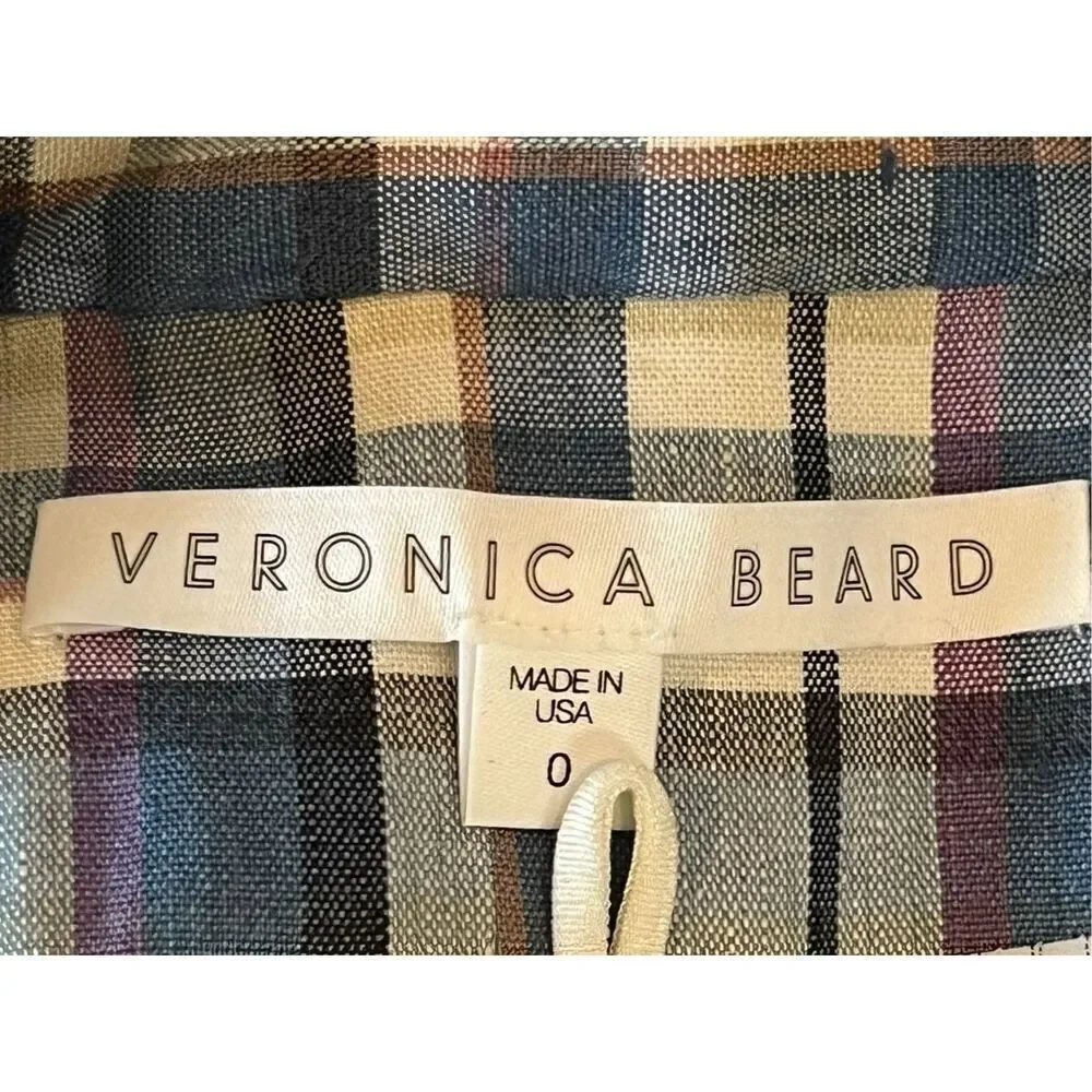 VERONICA BEARD Empire Dickey Jacket blue multi-plaid linen blend Size 0